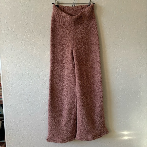 SKIMS Tan Brown Fuzzy Knit Soft Comfy Elastic Waist Wide Leg Lounge Pants XXS/XS - Picture 2 of 7